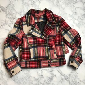 Arizona Jeans Plaid Moto Cropped Jacket